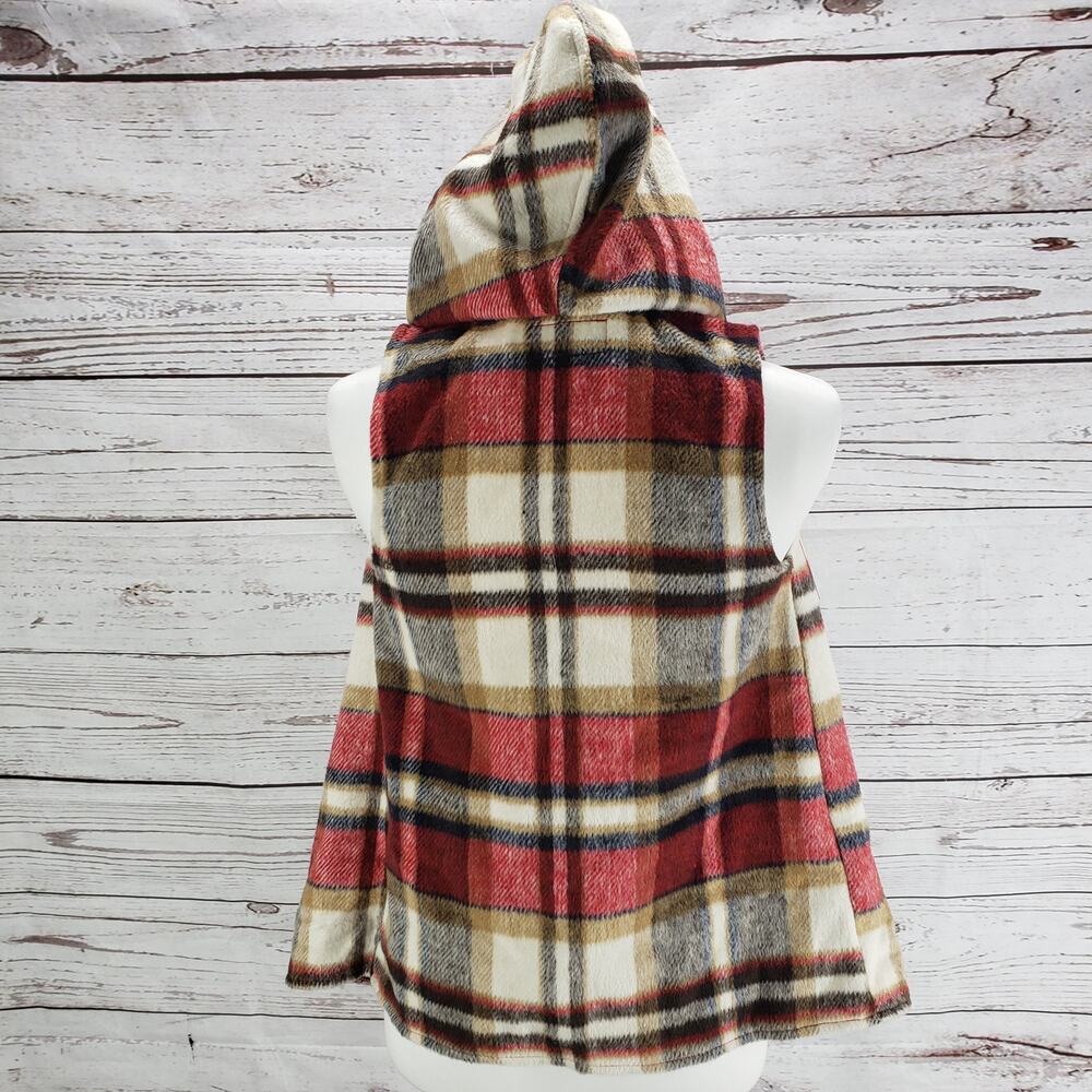 Takara Girls New Red Plaid Hooded Vest Poncho Size Medium - Picture 10 of 10
